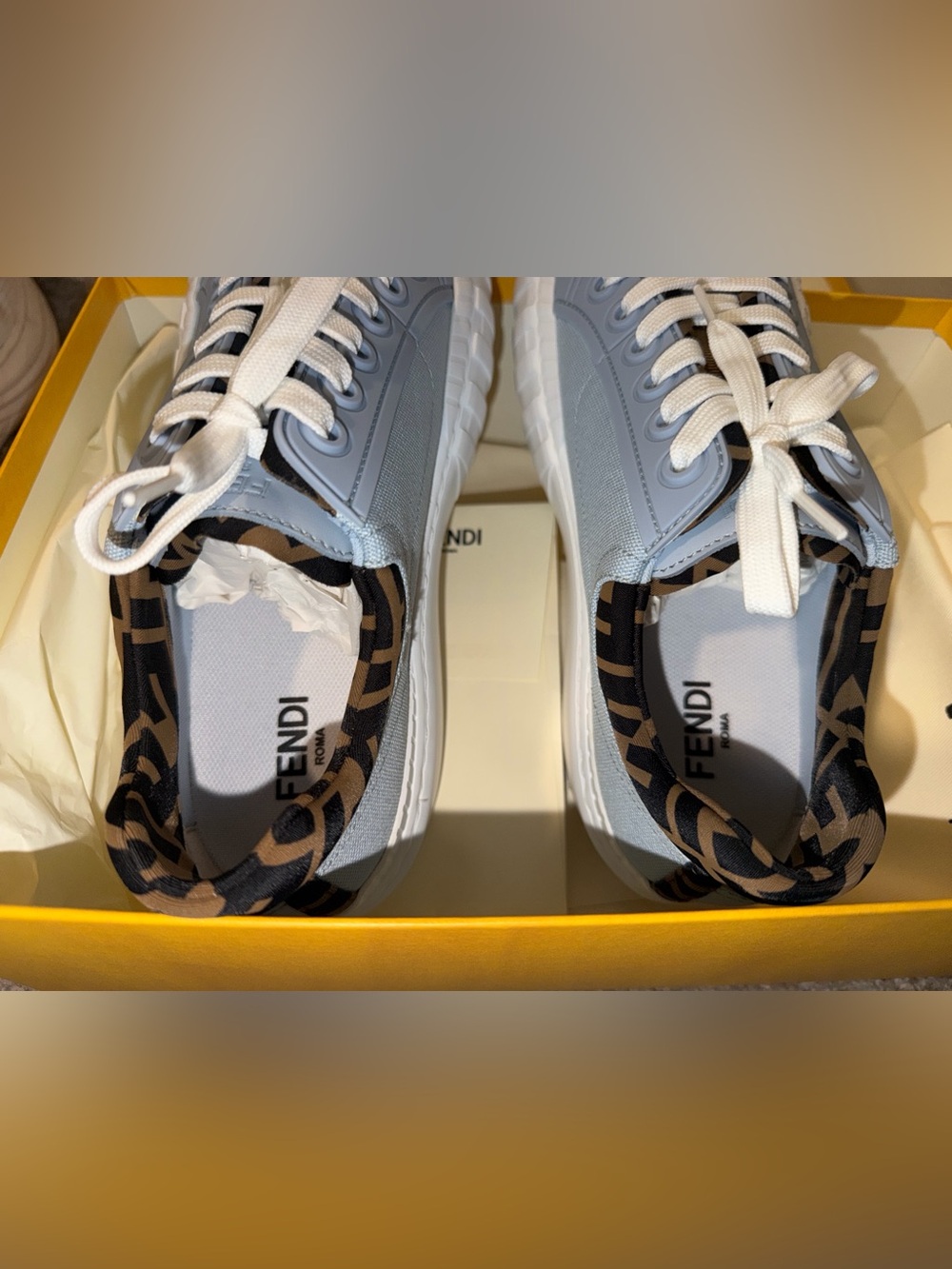 Fendi Light Blue Canvas Low-Top Sneakers with Branded Trim - Picture 4 of 5